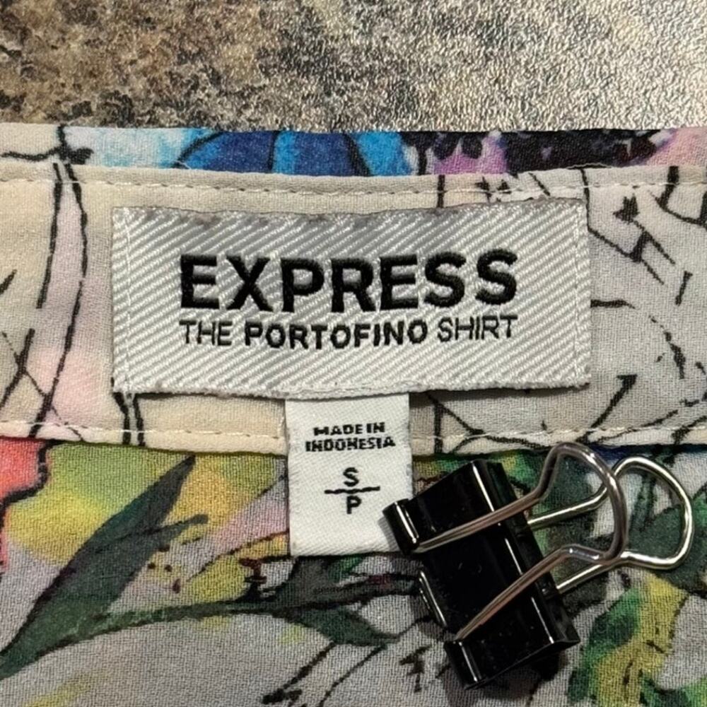 Express Portofino Button Up Shirt Sheer Floral Botanical Watercolor Spring Top S - Picture 4 of 10